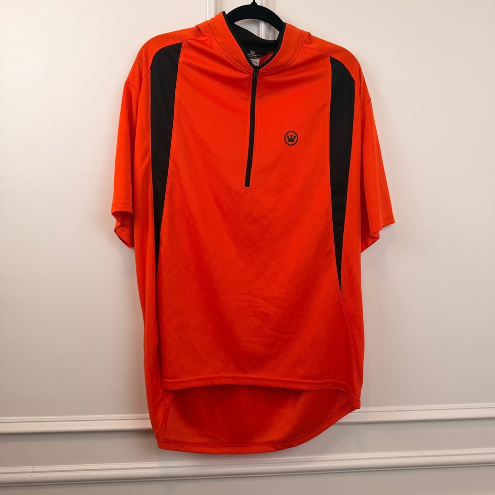 Canari Mens XL Cycling Jersey Orange Black Quarter Zip Short Sleeve Bike Shirt